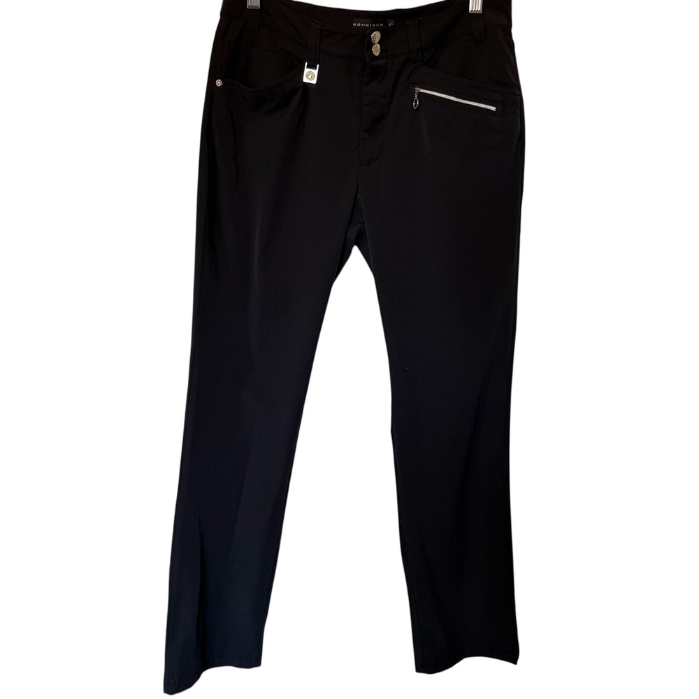 Rohnisch Black Golf Pants Womens Size 42 Zip Pockets Straight Leg Casual